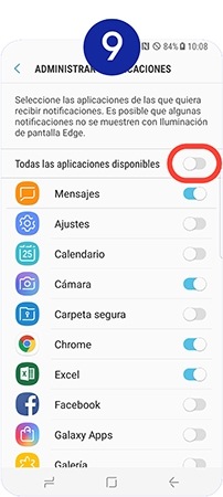 Para activarlas todas a la vez, movemos hacia la derecha el interruptor de Todas las aplicaciones disponibles