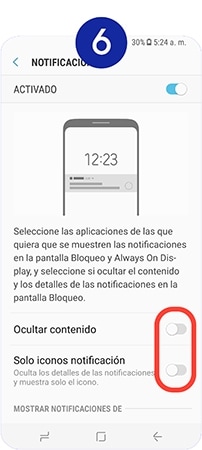 Movemos hacia la derecha el interruptor de Ocultar contenido