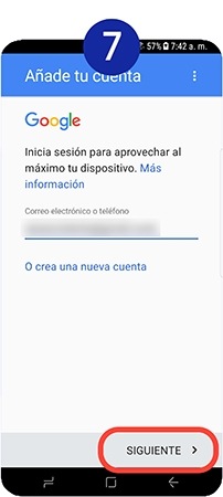 Escribimos nuestra dirección de correo electrónico de Gmail y pinchamos en Siguiente
