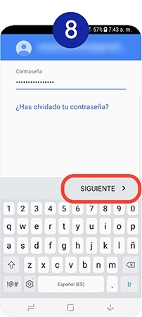 Introducimos la contraseña de la cuenta de correo y volvemos a apretar en Siguiente