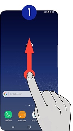 Deslizamos el dedo hacia arriba o abajo para acceder a la pantalla de aplicaciones