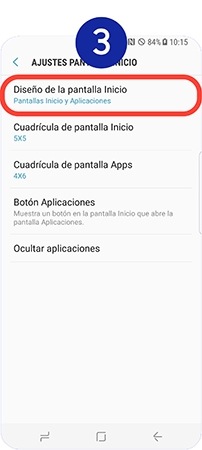 Pulsamos sobre Diseño de la pantalla Inicio