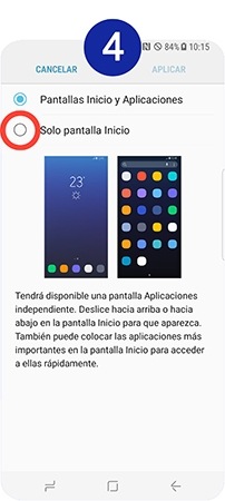Pinchamos en Solo pantalla de inicio