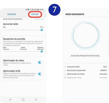 Ajustamos los parámetros según nuestras preferencias y damos con el dedo en Aplicar