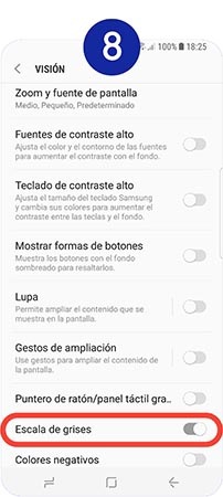 Hemos activado la función y podemos ver la pantalla en distintos tonos de gris