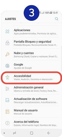 Nos desplazamos hasta "Accesibilidad" y accedemos con un toque