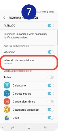 Presionamos en "Intervalo de recordatorio"