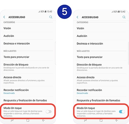 Pinchamos en el interruptor situado junto a Modo un toque