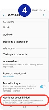 Tocamos en Gestionar accesibilidad