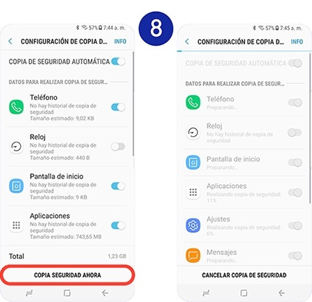 Pulsamos en Copia Seguridad Ahora