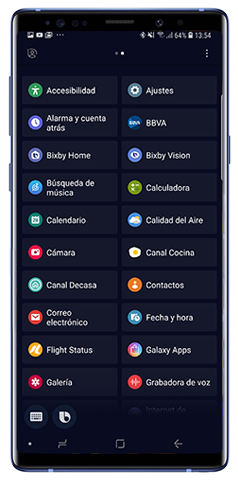 Pagina de aplicaciones de Bixby Voice
