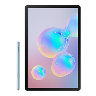 Parte frontal de una tablet Tab S6 silver con el S pen al lado