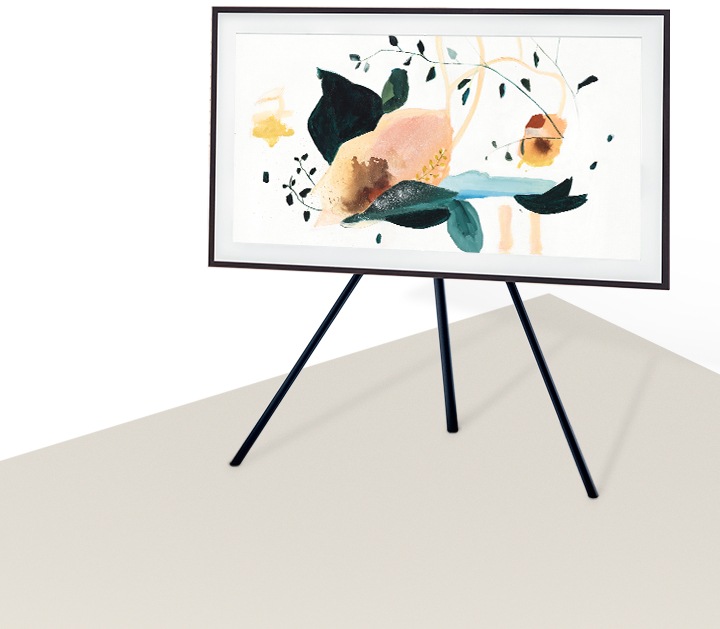The Frame se coloca en el soporte Studio de Samsung, lo que permite colocar el televisor The Frame en cualquier lugar de tu espacio y lo hace parecer una galería de arte.