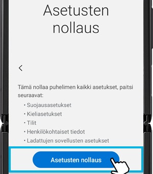 Kuvakaappaus verkkoasetusten palauttamisesta laitteessa.
