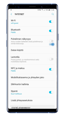 Varmista, että puhelimen näkyvyys on käytössä
