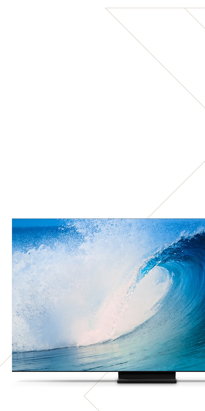 8K AI Upscaling -toimintoa kuvaileva video Samsung QLED TV ja 8K AI Upscaling -tekniikka näyttävät kuvan aalloista optimoidulla kuvanlaadulla.