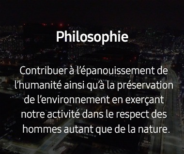 Cette image présente la philosophie sous-jacente de l’éco-gestion. Il s’agit de « Contribuer à l’épanouissement du genre humain et à la préservation de l’environnement en faisant des affaires d’une façon qui respecte à la fois l’humanité et la nature, avec comme fondement le respect de la vie. »