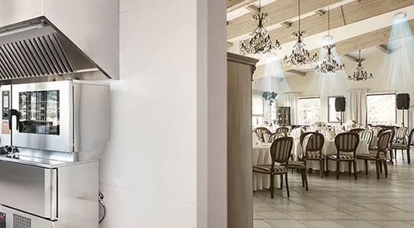 Climatiseur Samsung installé dans une salle de restaurant pour créer une atmosphère plus agréable