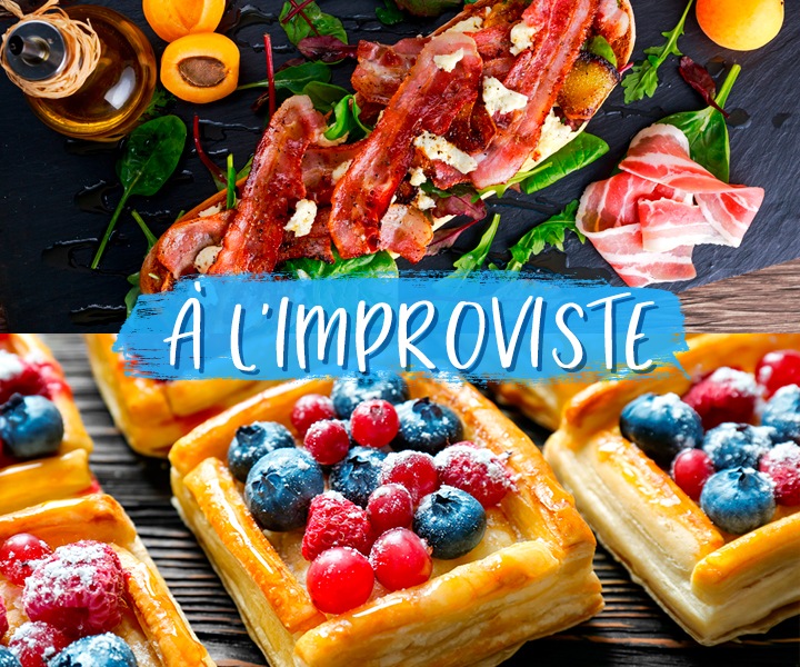 Ciabatta bruschetta aux abricots et au lard caramélisé et Tartelette aux fruits rouges