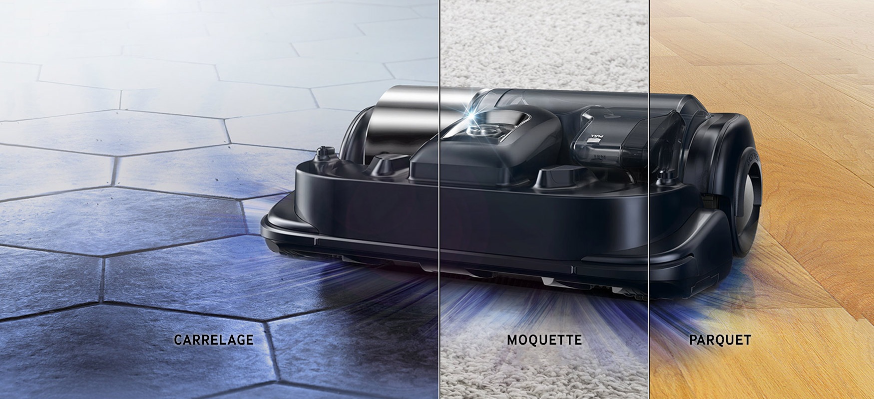 Aspiration efficace sur tous les types de sol de l'aspirateur robot PowerBot™