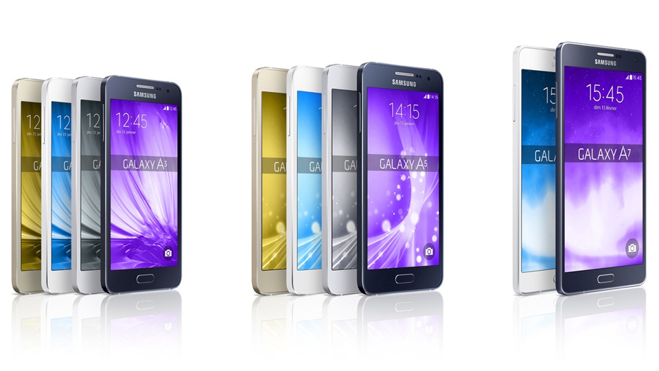 Toute la gamme Galaxy A : A3, A5 et A7 en différentes couleurs. Toute la gamme Galaxy A : A3, A5 et A7 en différentes couleurs.