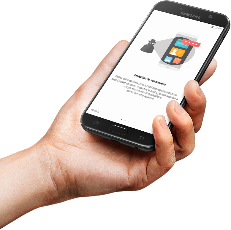 Image montrant l'écran du Galaxy A3 (2017) lorsque le Dossier Sécurisé est activé.