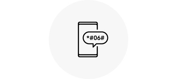 Une icône pour la méthode 1 : un écran de smartphone recouvert d’une bulle de texte contenant le texte "#06#"