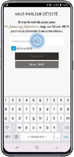 Une fois la connexion avec votre smartphone/tablette effectuée, et en cas de réseau protégé, un mot de passe vous est demandé. Saisissez puis validez-le