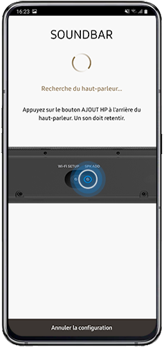 Appuyez sur le bouton SPK ADD, situé à l’arrière de la barre de son, pour l’ajouter à Multiroom