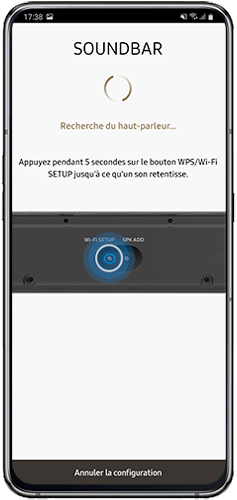 Maintenez enfoncé le bouton Wi-Fi SETUP pendant cinq secondes jusqu’à qu’un son retentisse