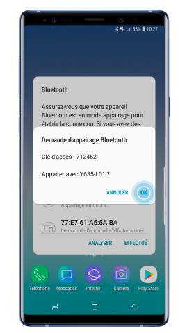 Confirmer la connexion en appuyant sur Ok