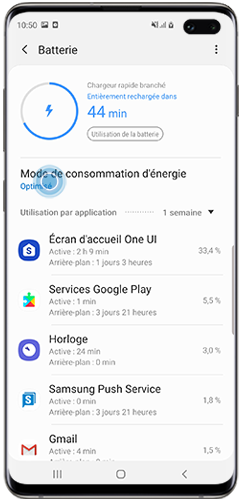 Sélectionnez Batterie puis Mode consommation d’énergie