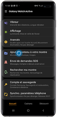 Sélectionnez Ajout de contenu à votre montre
