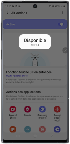 Connaître le niveau de batterie du S Pen