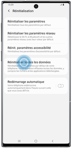 Appuyer sur réinitialiser toutes les données