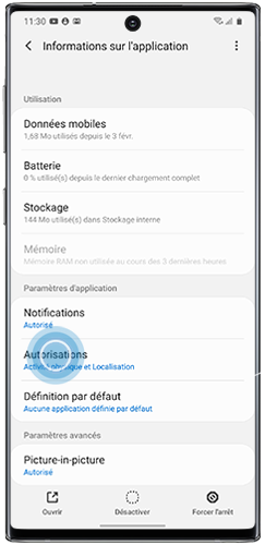 Accéder aux autorisations des applications via Paramètres
