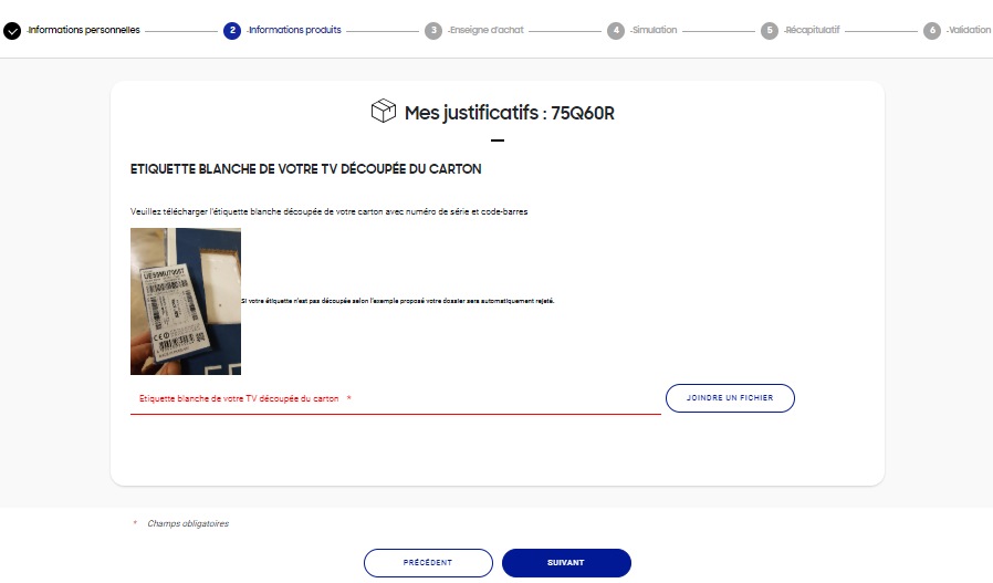 Formulaire de promotions Samsung : les pièces justificatives