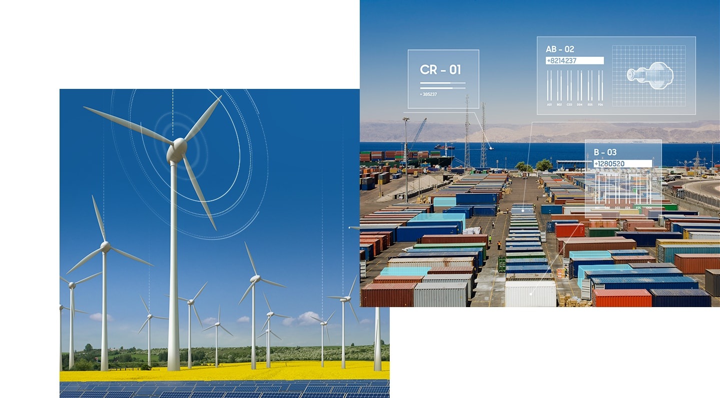 An illustrative image of wind power plant managed with private networks.