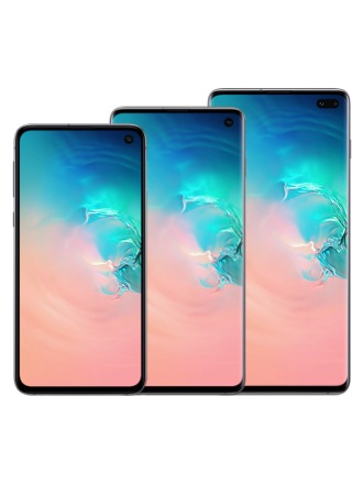 Εικόνα προϊόντων με τα Galaxy S10e, S10 και S10+ το ένα ελαφρώς πάνω από το άλλο