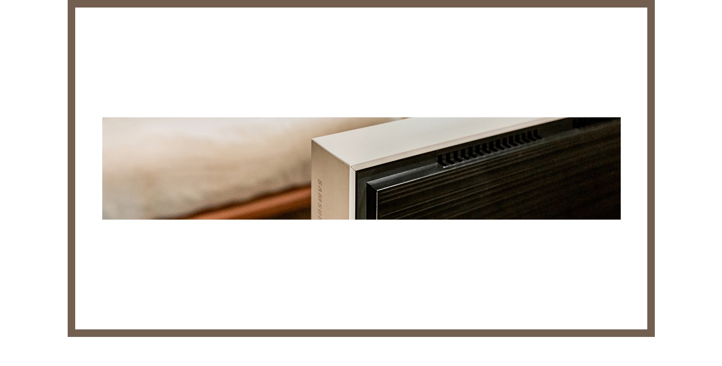 Samsung The Frame avec cadre beige personnalisable.