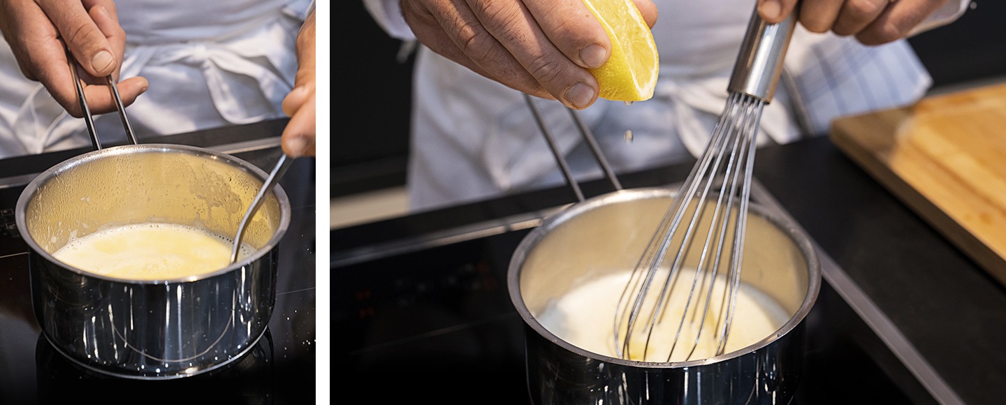 The steps for making the white sauce.