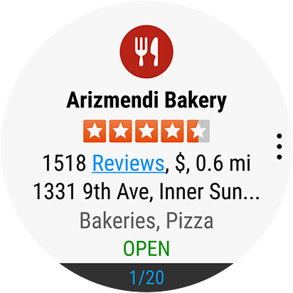 Yelp لـ Gear app GUI