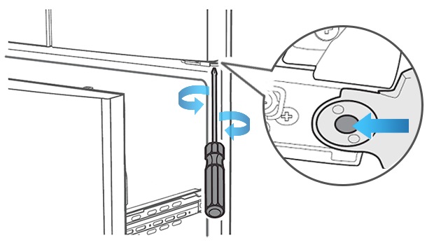 Je nach Drehrichtung, verstellt sich die Tür des Samsung French Door Kühlschranks nach oben oder nach unten.