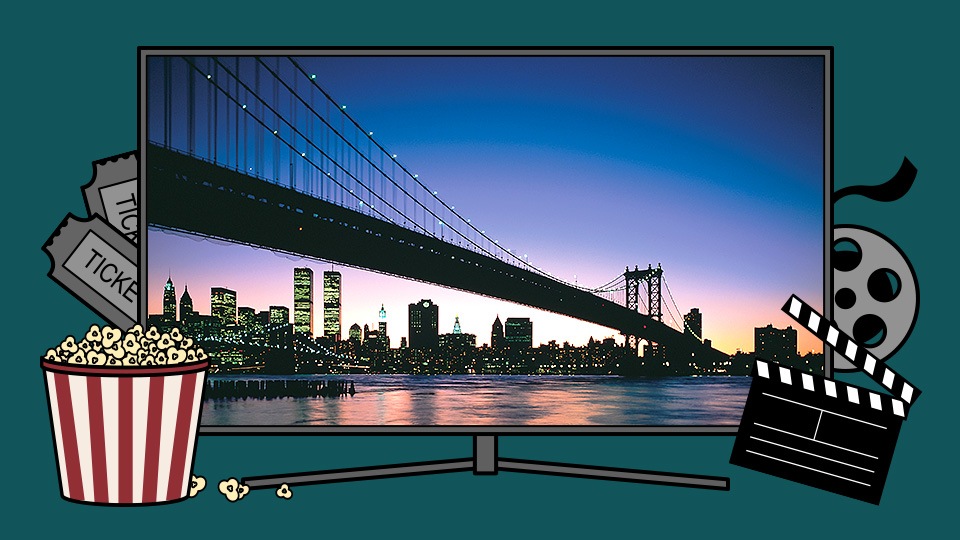 An illustration of Samsung’s QLED TV providing an amazing movie experience in Movie Mode
