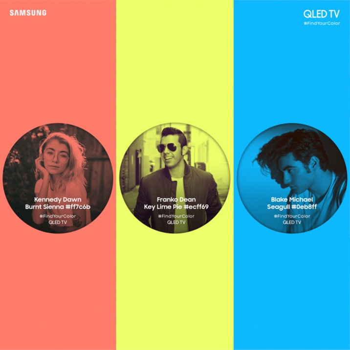 Image of social influencers including Kennedy Dawn, Franko Dean, and Blake Michael for Samsung TV’s global social media campaign, 'find your color'