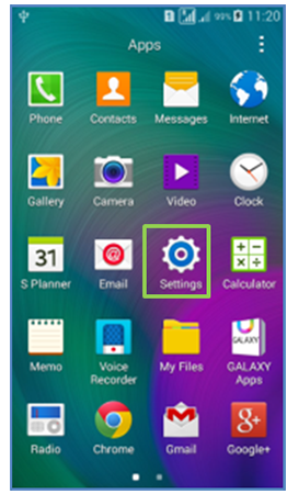Από την αρχική οθόνη, πατήστε Εφαρμογές (Apps) και, στη συνέχεια, πατήστε Ρυθμίσεις (Settings)
