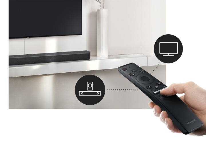 一隻手一按One Remote遙控器,即可打開電視或soundbar