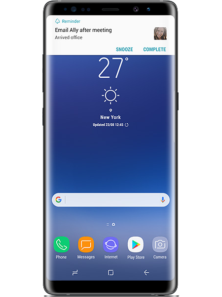The Galaxy Note8 displaying a Reminder notification