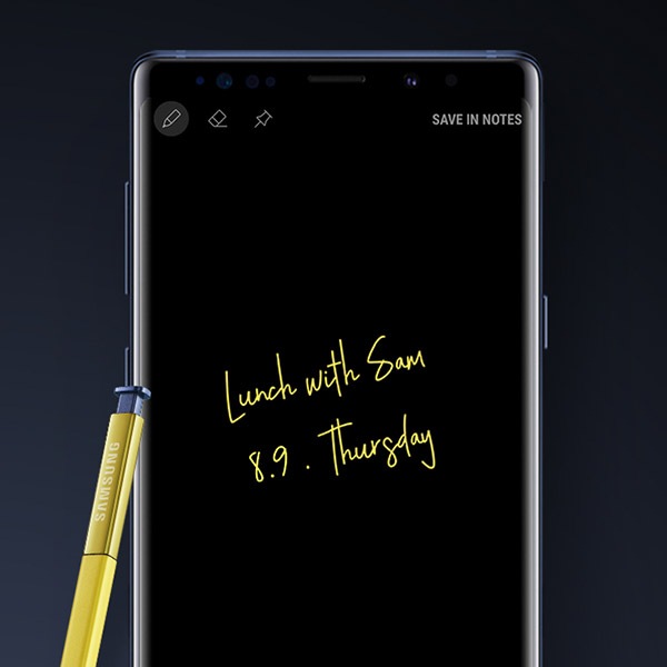 Bilješka napisana S Pen olovkom na zaslonu Galaxy Note9 uređaja.