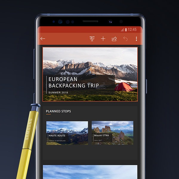 Način prezentacije na Galaxy Note9 uređaju pomoću S Pen olovke.